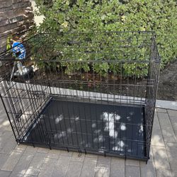 Qpets 42” Dog Crate, Folding Dog Kennel, Dog Cage, Two Doors, with a Tray