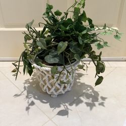 White Rope-Style Basket + Artificial Greenery (2-in-1)
