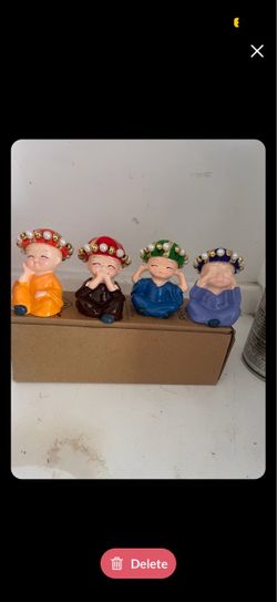 Set of 4 Colorful Buddha Monk Figurines