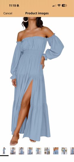 Light blue boho off shoulder summer dress
