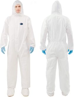 Hazmat Suits Disposable XXL Microporous Coveralls with Hood and Elastic Cuffs, Protective Coverall for Spray Medical
