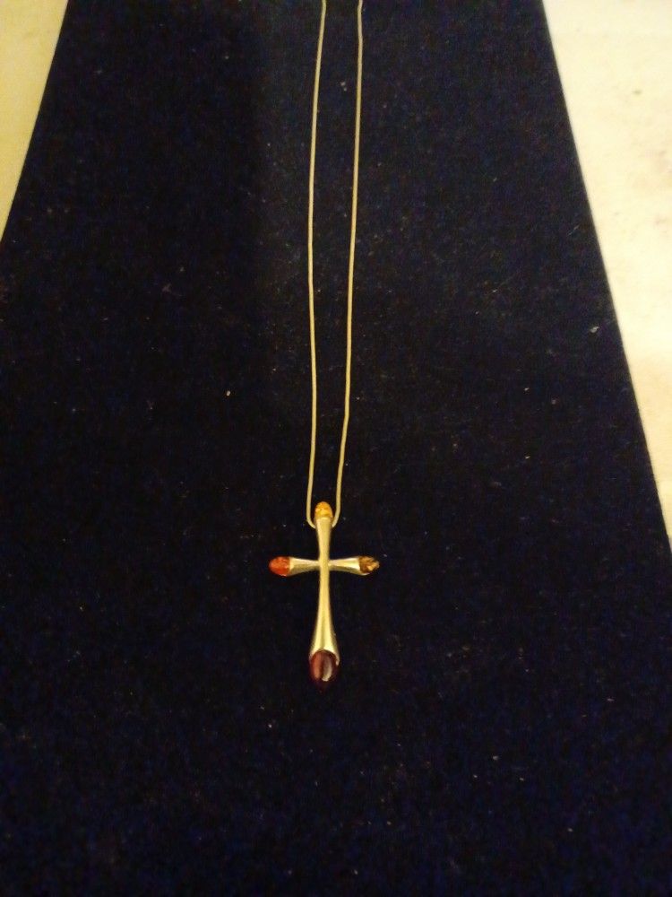 Sterling Silver Necklace with Sterling Silver Amber Cross Charm