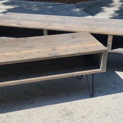 Modern Industrial Reclaimed Wood Up To 85" TV Stand + Coffee Table with Hairpin Legs Nice Condition