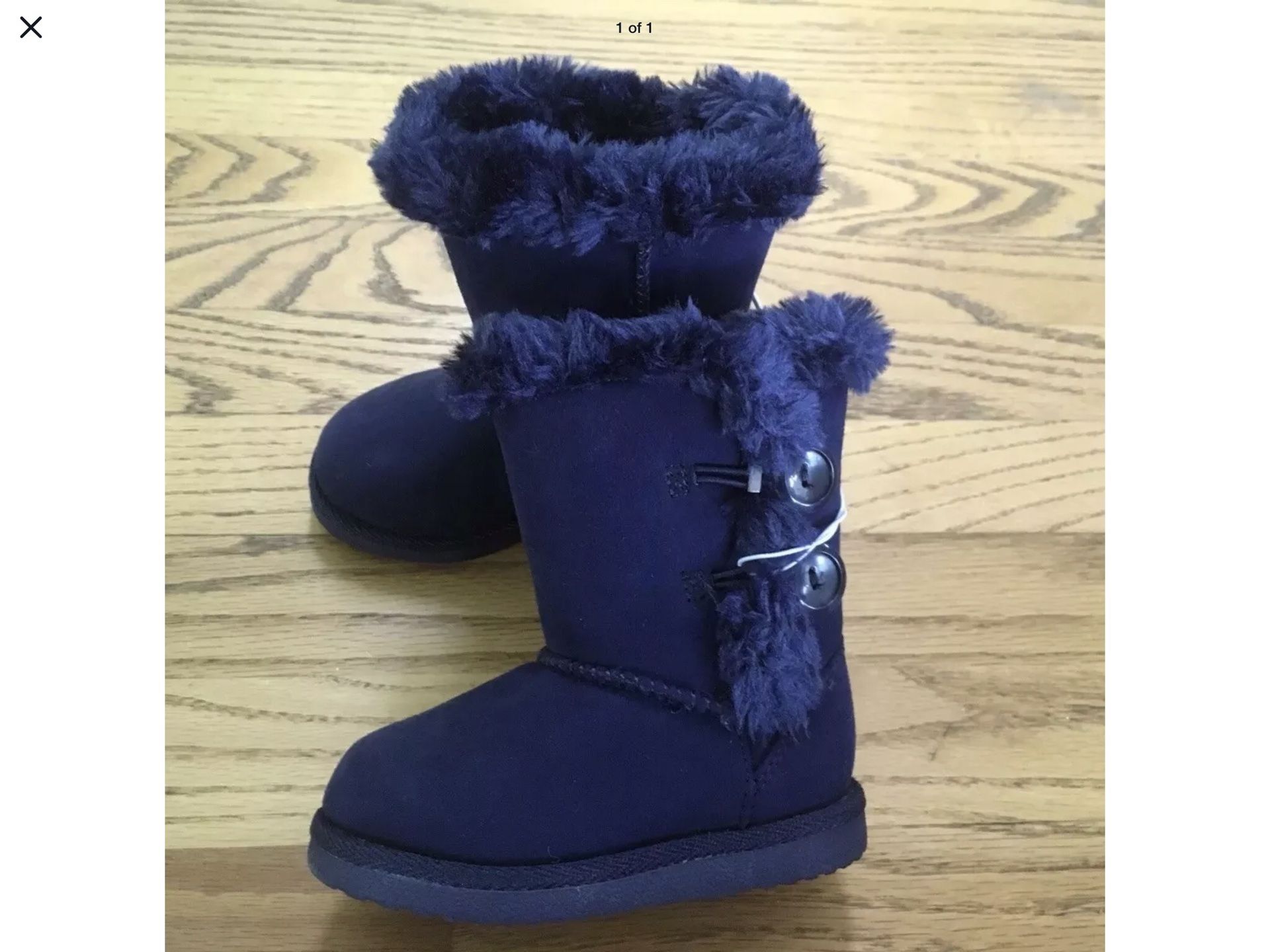 New! Dannie Toddler Girls' Navy Blue PullFaux Fur-Lined Side Button Boots by Cherokee size 6 or 7