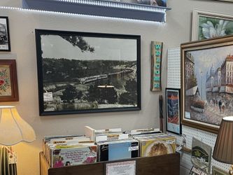 Art Train Railway Framed  Vintage 