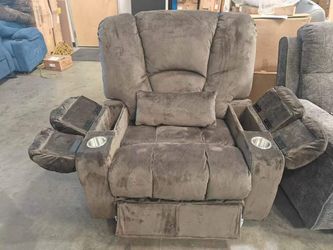 #636--Brown 27.5 in. Wide Velvet Oversized Power Lift Recliner Up to 500 lbs. w/ 8.5 in.Extended Footrest,Storage,Massage,Heat