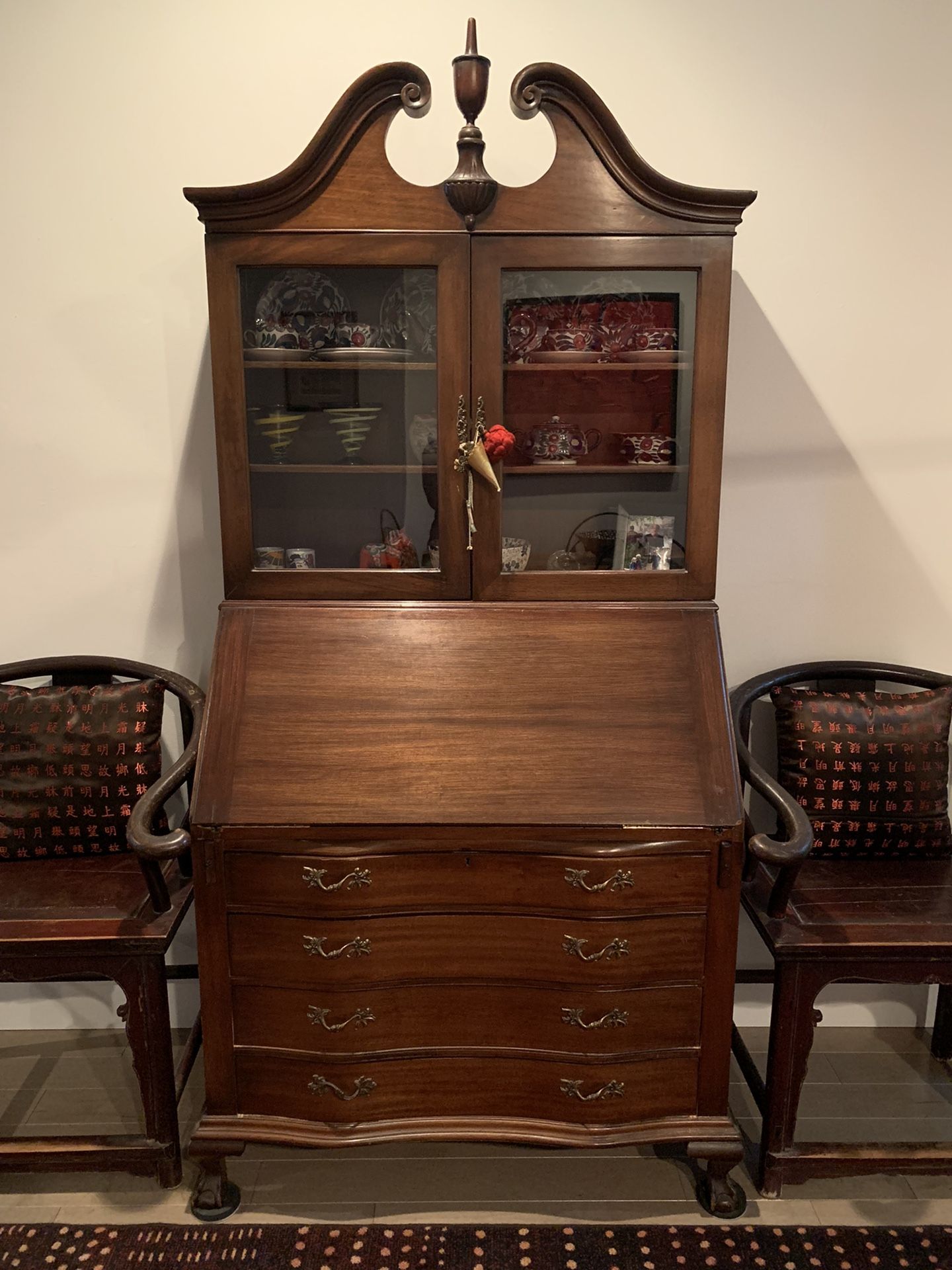 Beautiful Vintage Mahogany Writing Secretary Desk And China Cabinet