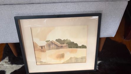 13”1/2 x16”1/4 Vintage Mid-Century Modern Watercolor Landscape Painting Signed & Dated 1967