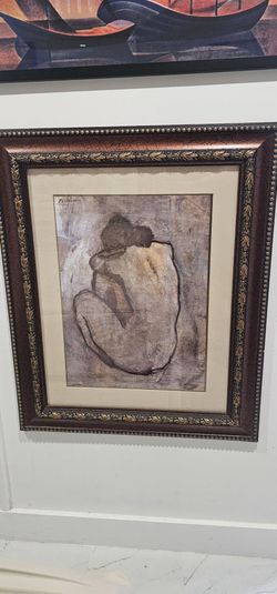 This is a framed, matted reproduction print of Pablo Picasso's "Blue Nude" (or "Nu de dos"), typically dating to 1902.