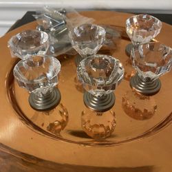 Set of 6 Silver Crystal Glass Knobs Handles Dresser Knob