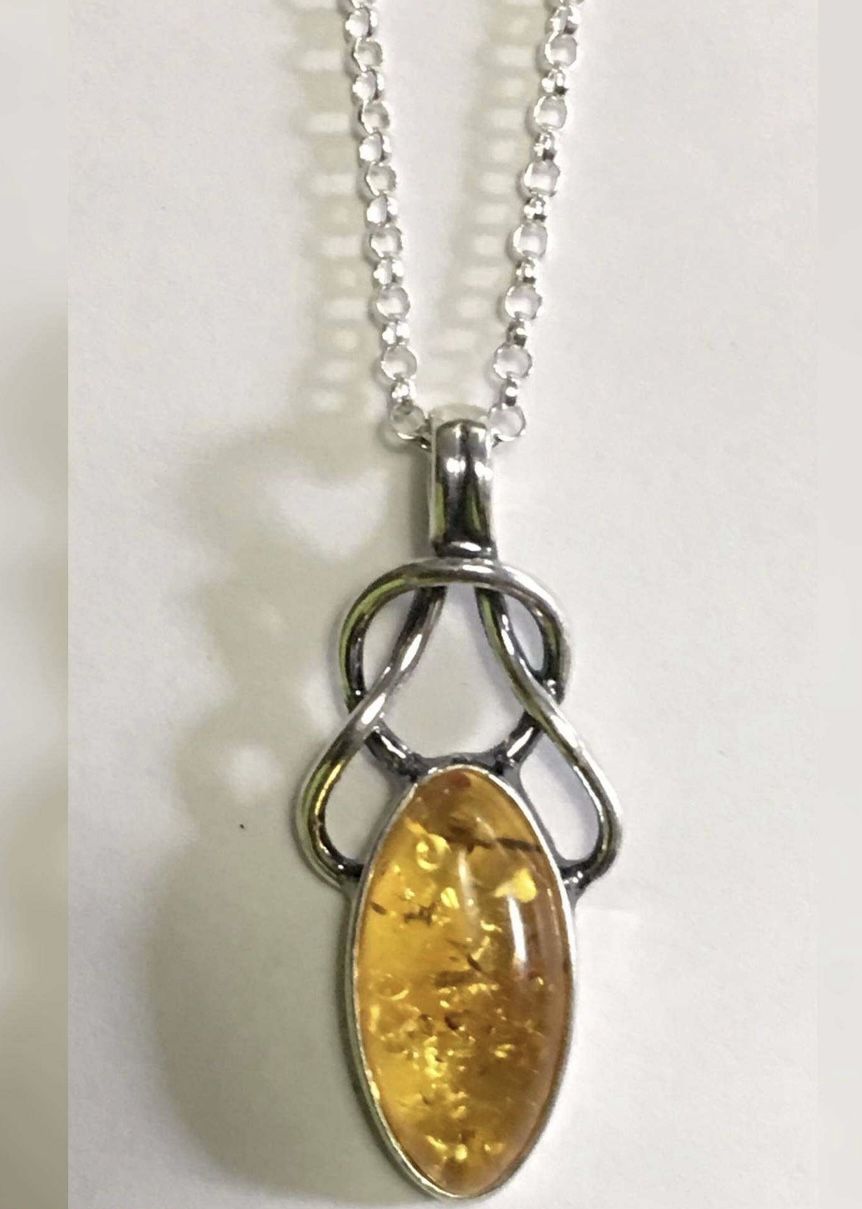 Sterling Silver Amber Celtic Necklace 