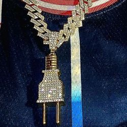 MENS ICED OUT  PLUG PENDANT AND CHAIN