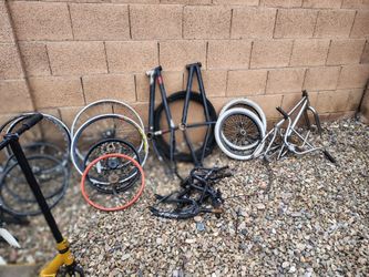large lot of used bicycle parts