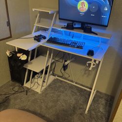 White L Shaped Gaming Desk 