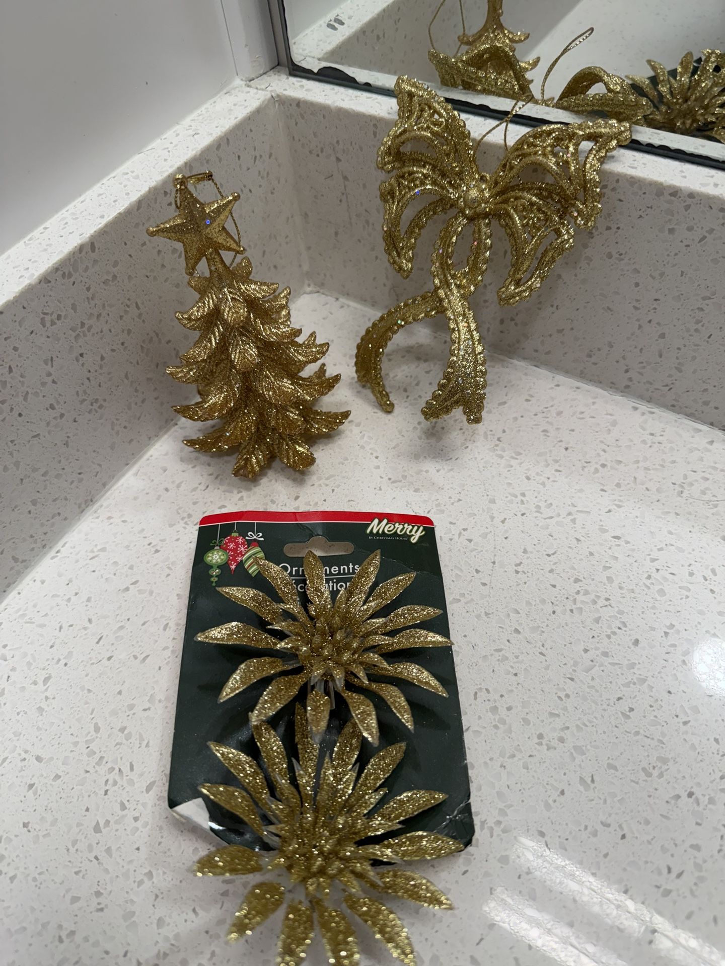 Gold glittery ornaments- 4 count