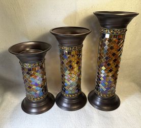 3 Mosaic Pillar Candle Holders 