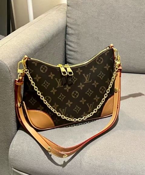 Classic old flower coated canvas with cow leather trim yellow ox horn chain bag underarm bag crossbody shoulder bag women's brown