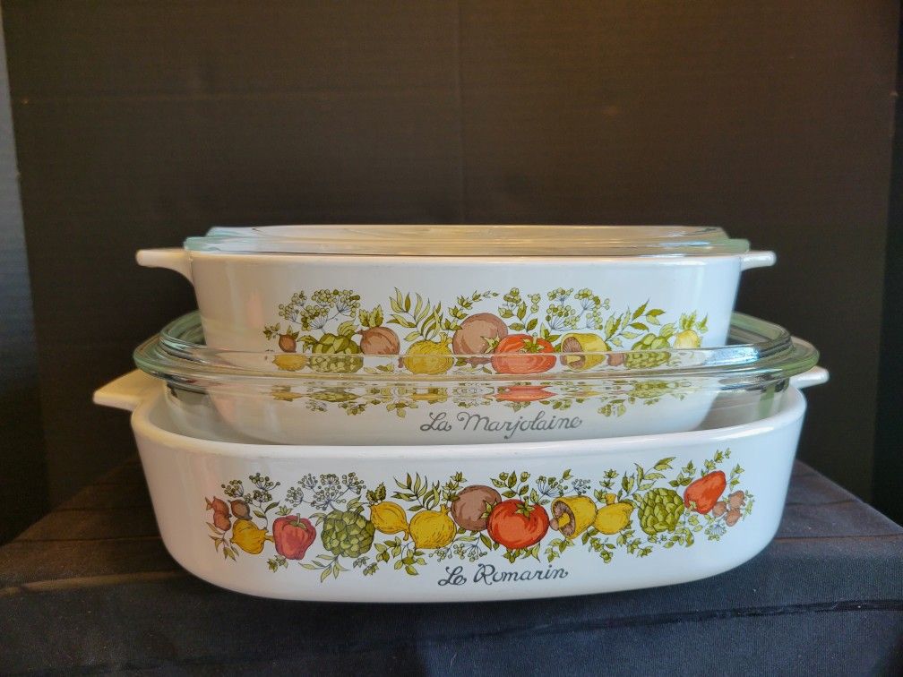 Vintage Corning Ware Spice Of Life 2 Dishes With Lids Le Romarin &La Marjolaine