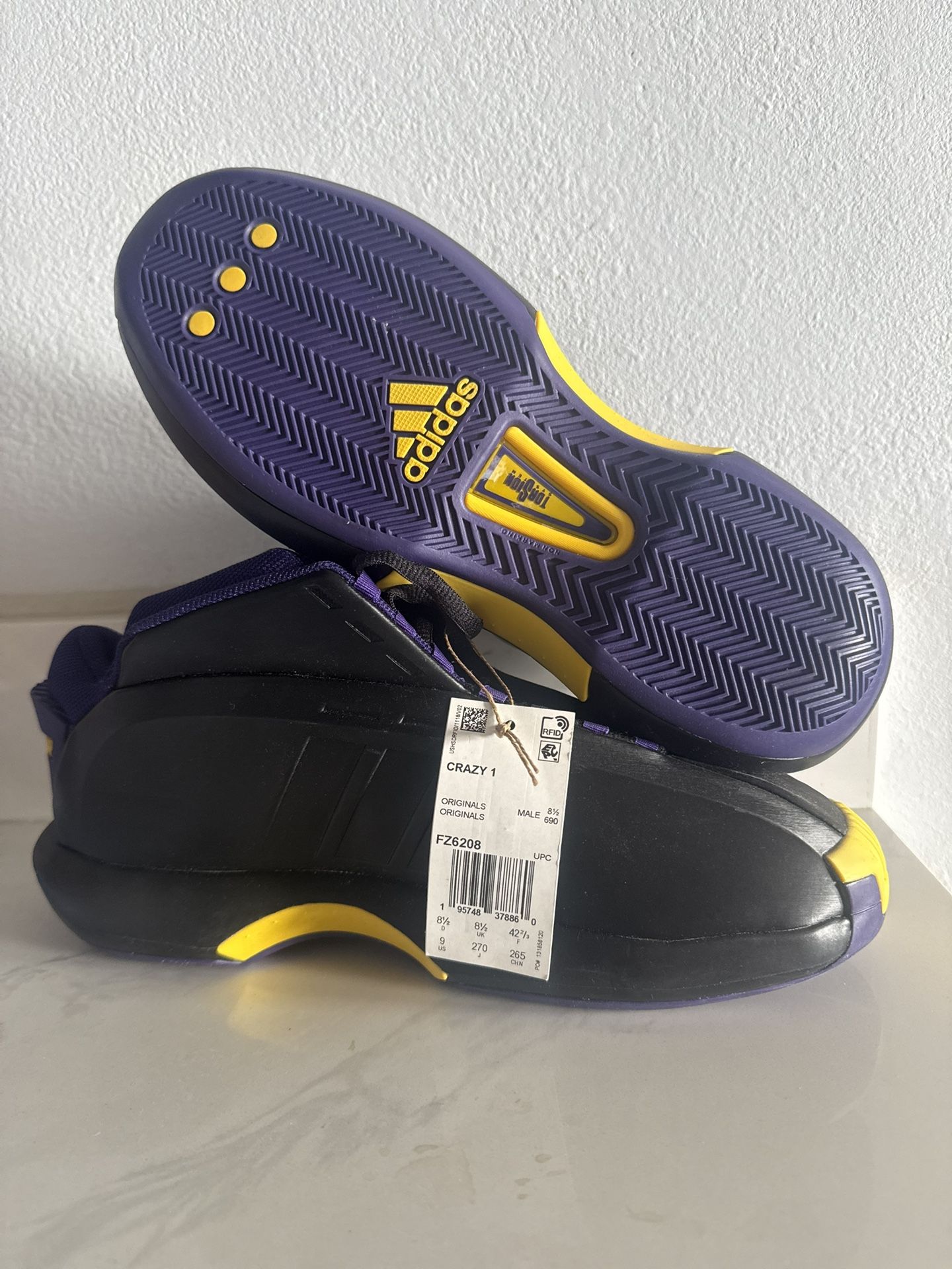 Adidas Crazy 1 Lakers Away - Size 8.5 Men’s