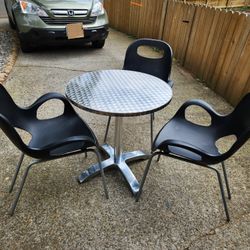 Modern Stainless Cafe Table & 3 Umbra Oh Chairs-Excellent Condition!