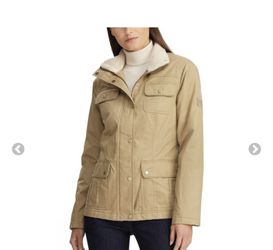 New Lauren by Ralph women Waxed Field Jacket with Faux Shearling Trim Size L