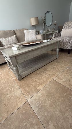 Rustic Gray Wood Coffee Table with Shelf