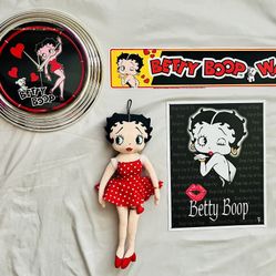Betty Boop Vintage Lot-Wall Clock, Betty Boop Way Street Sign, Nostalgic Metal Sign & Plush Doll '99