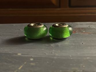 Disney / Pandora Green Murano Glass  Charm Beads – Set of 2