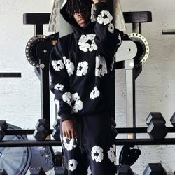 Black Denim Tear Hoodie And Sweat Pants 