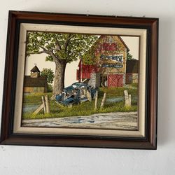 Vintage Farmers Painting, Home Decor