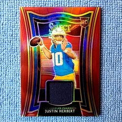 Justin Herbert 2020 Rookie Panini Select Red Prizm Patch Jersey Card No. RS-JHE Los Angeles Chargers 