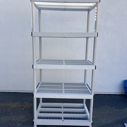 Heavy duty plastic shelves.