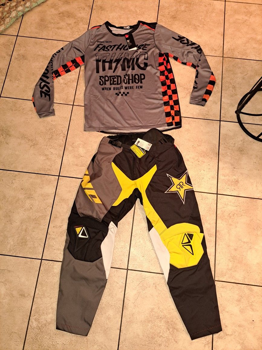 New Rockstar MX Pants One Industries Atom Size 32 With Medium Or Large Jersey Motocross Riding Gear