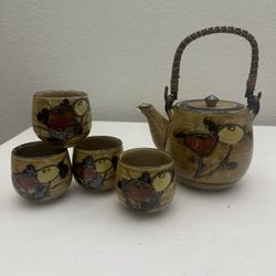 Vintage Boho MCM Jungalow Farmhouse Ceramic Tea Coffee Bamboo Rattan Wicker 