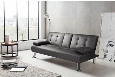 BRAND NEW  IN BOX SOFA BED BLACK  FAUX LEATHER