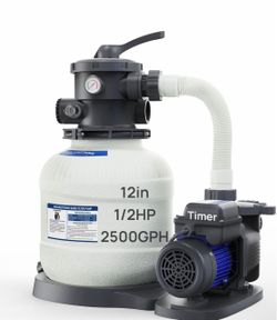 AQUASTRONG Sand Filter Pump for Above Ground Pool with Timer, 1/2 HP Pool Pumps Above Ground 2500 GPH for Pools up to 9000GAL, 12in Pool Sand Filter w