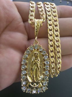 Gold filled Cuban link with Virgin Mary charm
