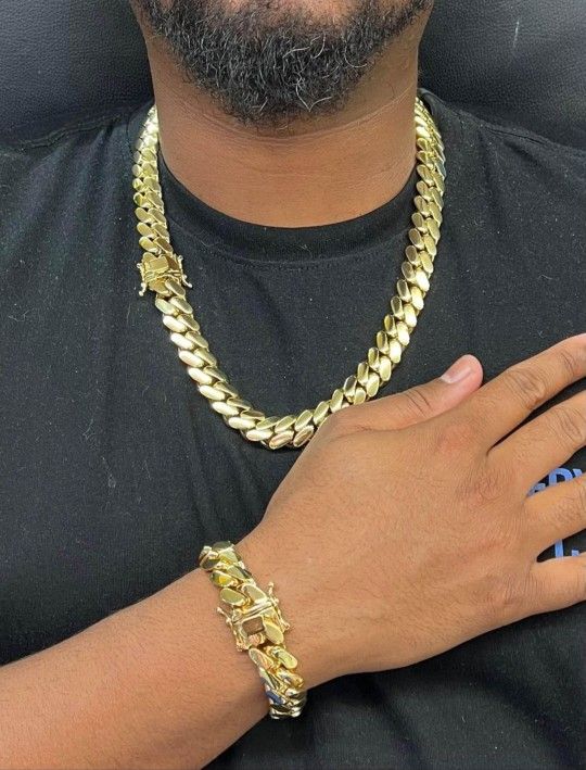 15MM Cuban Link Set 14k Heavy Gold Plated Doesn't Loses Color