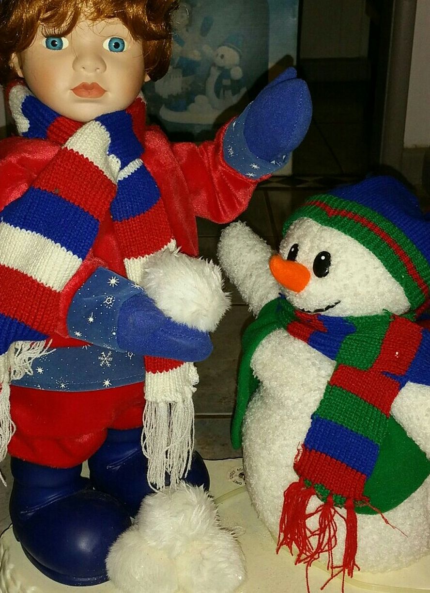 Porcelain Christmas Doll With Snowman