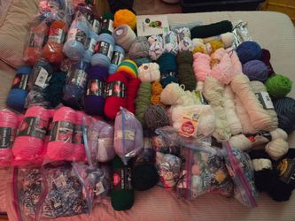 TONS OF YARN approx. 100 skeins + miscellaneous crochet supplies