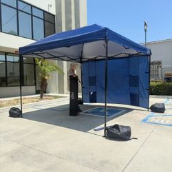 New In Box 10x10 Feet Navy Dark Blue Color EZ Popup Canopy Gazebo Sun Shade Sets Up In Minutes With Side Wall And Sand Pouches Party Tent