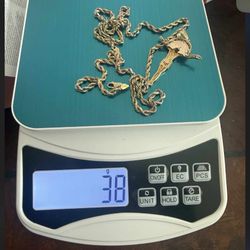 14k Tri Color Gold Rope Chain With Jesús Pendant 