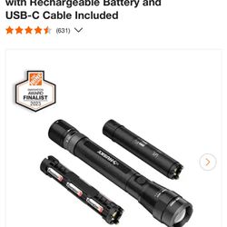 Husky 5000 Lumens Dual Power LED Rechargeable Focusing Flashlight with Rechargeable Battery and USB-C Cable Included