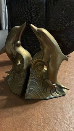 3-Brass Heavy Vintage Dolphin BookendsAnd Dolphin With Ball
