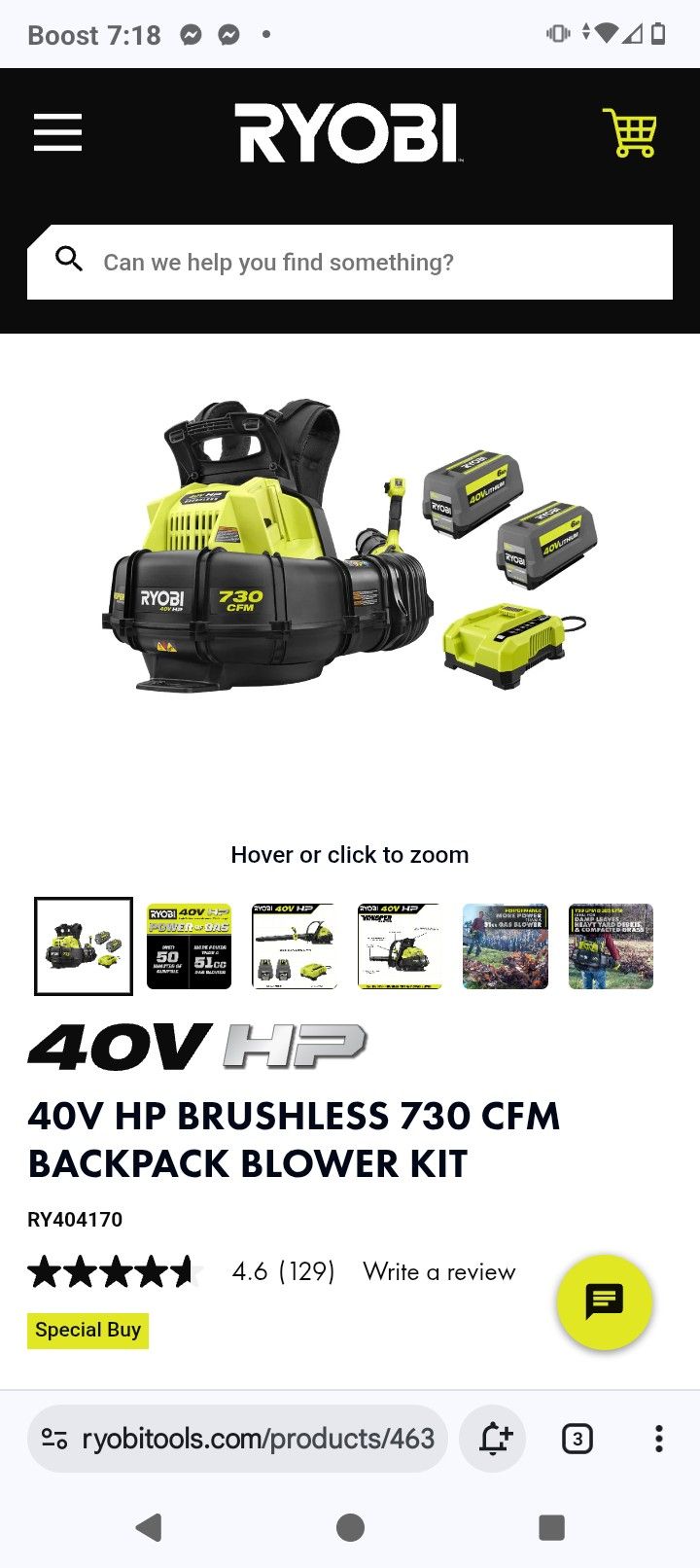 Ryobi Brushless 40v Leaf Blower Battery Powered