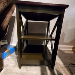 Dark Wood End Side Table With Shelf Storage