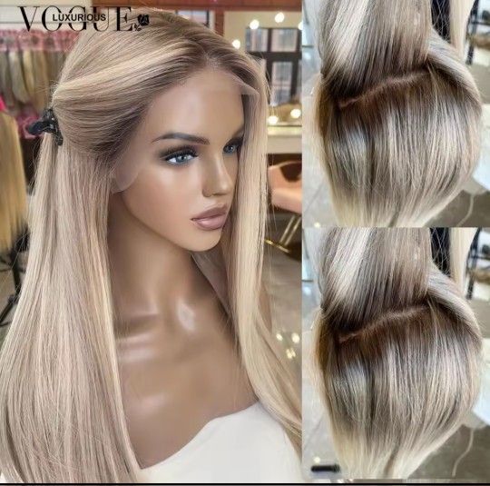 Real human Hair Wig. Ash Blonde. Lace Front