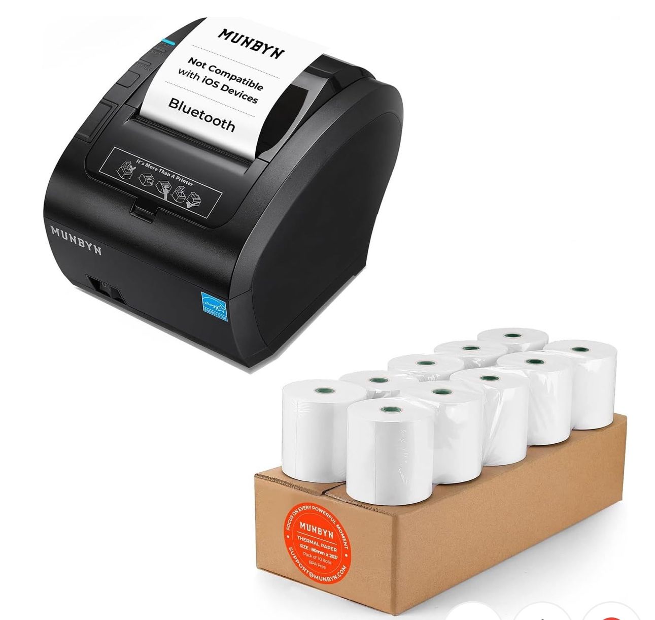 MUNBYN Receipt Printer and Thermal Paper 3 1/8 x 230ft