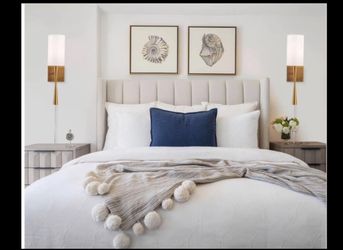 Modern Plug in Wall Sconce Set of 2, with Creamy-White Fabric and Antique Brass Brush Paint Finish Shade and On-Off Switch Cord for Vanity Stairway Fi