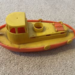 Boat, Vintage Bathtub Toy, Orange, Yellow, Kids